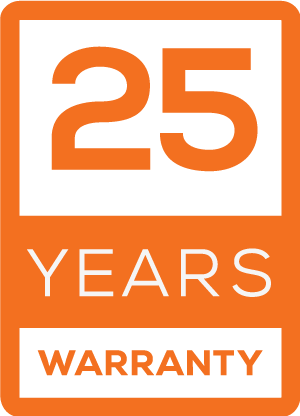 Orange and white badge displaying “25 YEARS WARRANTY,” highlighting that Perth Solar and Batteries offers products or services with a 25-year guarantee period.