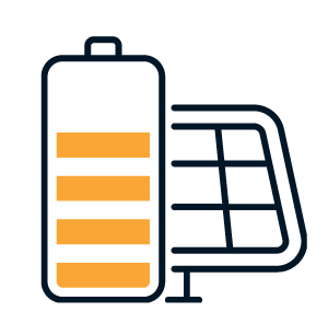 Solar panel and battery icon representing system design and energy planning