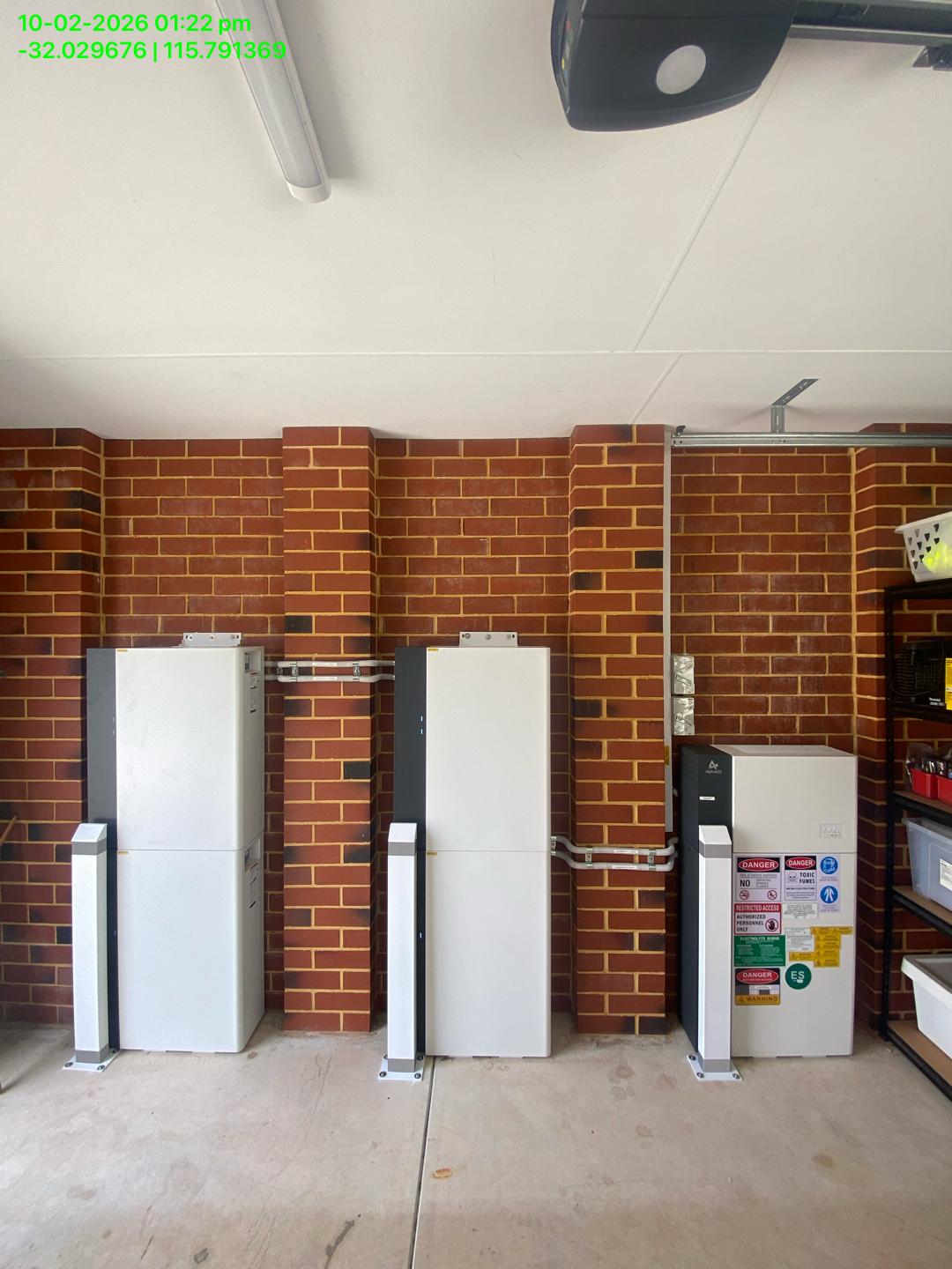 AlphaESS inverter and battery cabinets installed in a Bicton garage