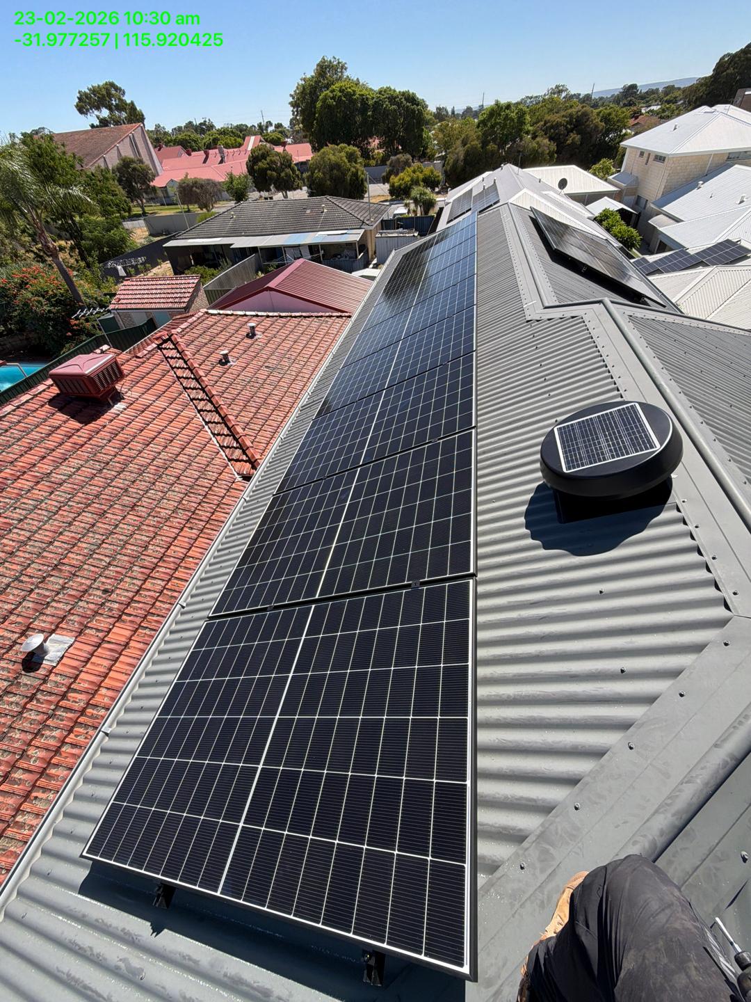 Long string of solar panels in Carlisle