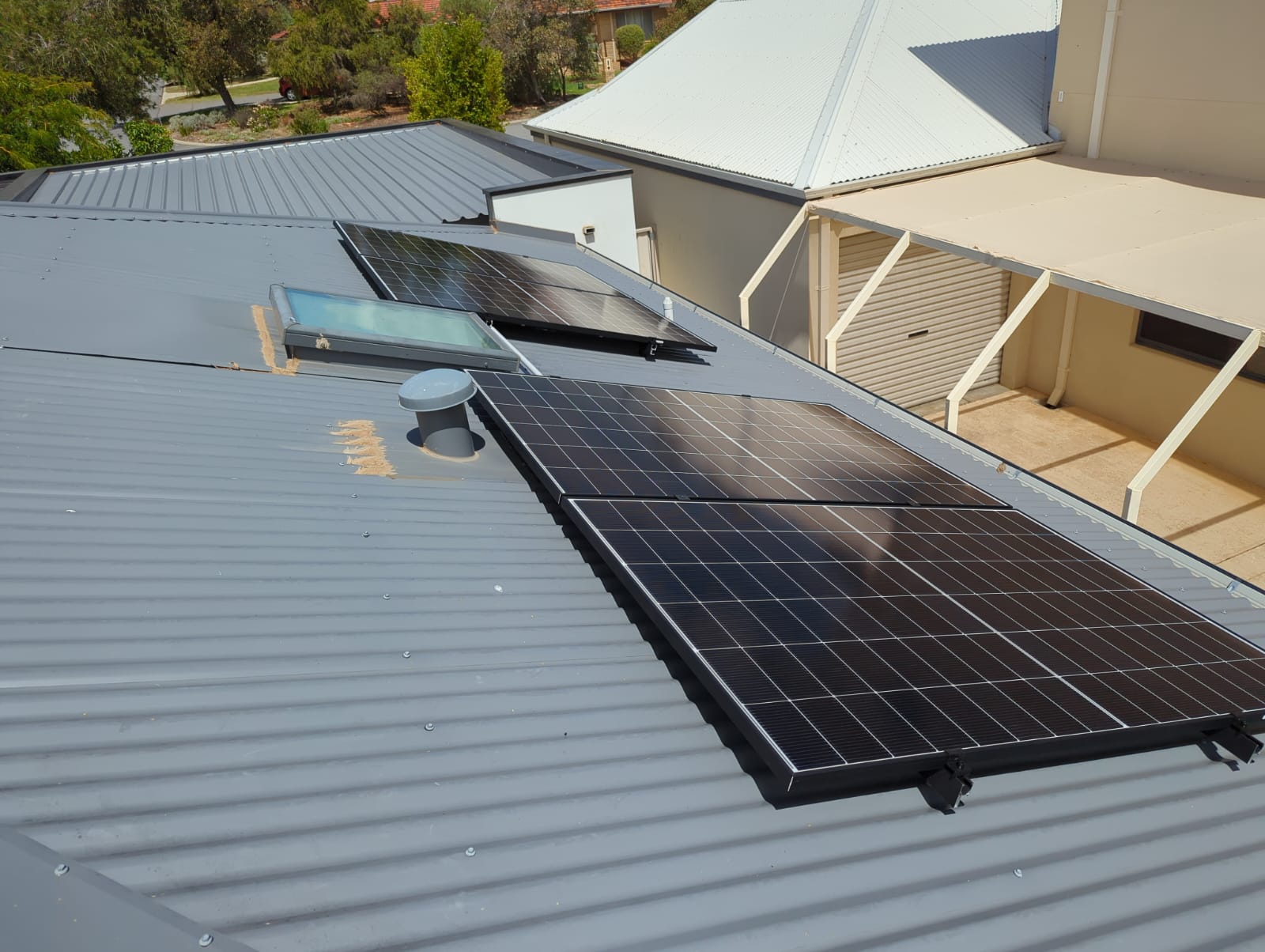 Solar panels and skylight on the Daglish roof