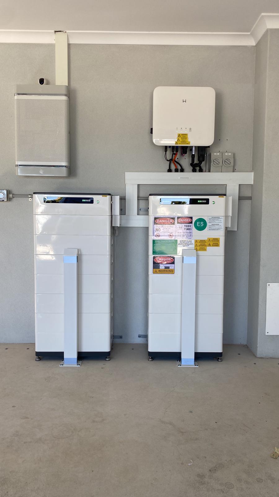 GoodWe inverter and stackable battery towers in Harrisdale garage