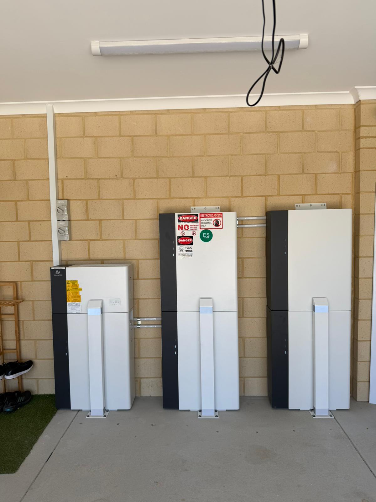 AlphaESS 50kWh DC coupled battery system installed in a Hilbert garage