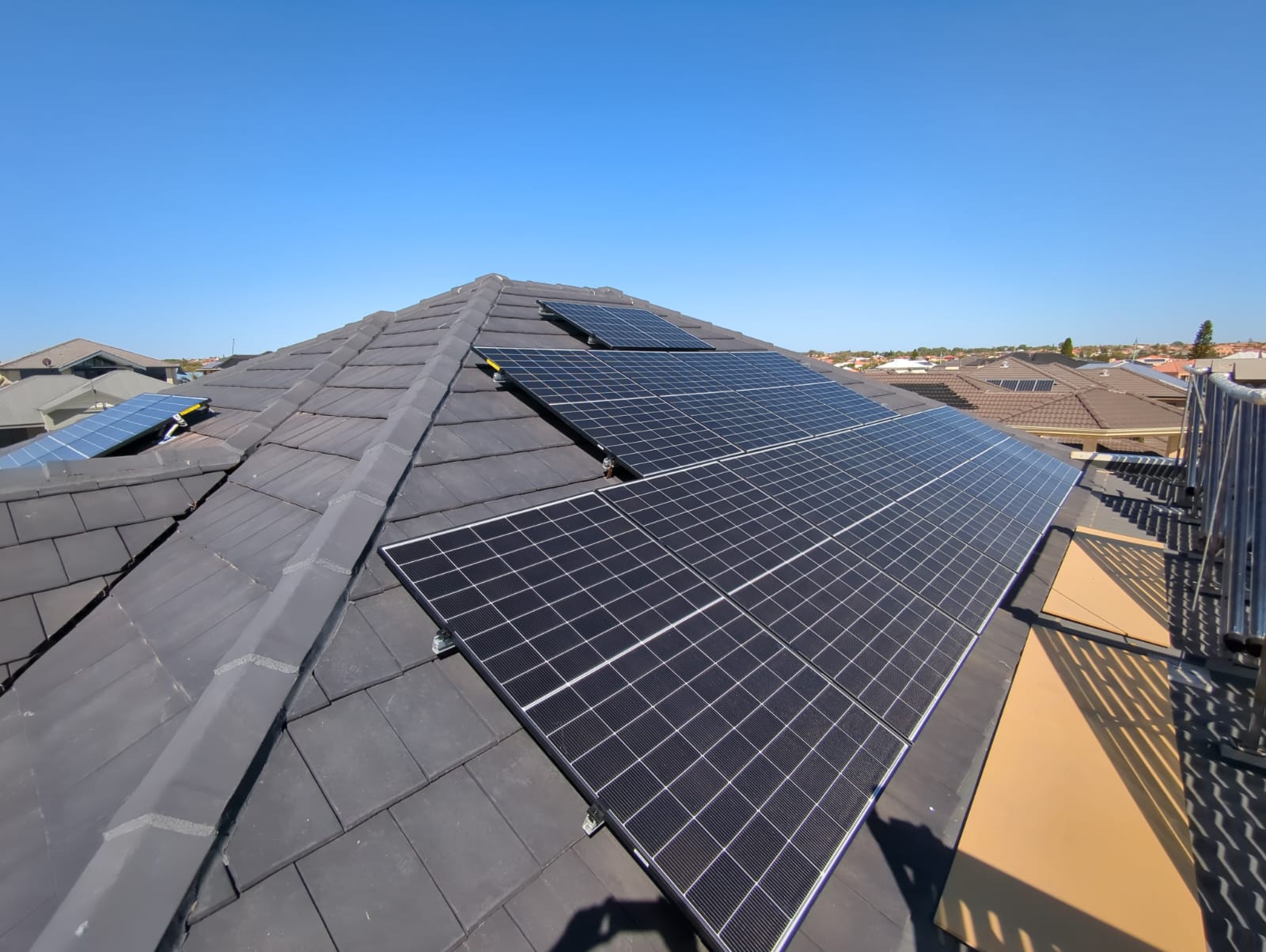 Roof top view of solar panels on an Iluka home