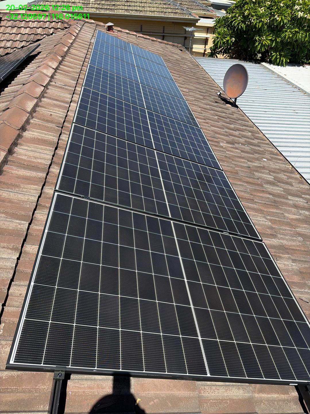 Long row of solar panels installed in Kelmscott