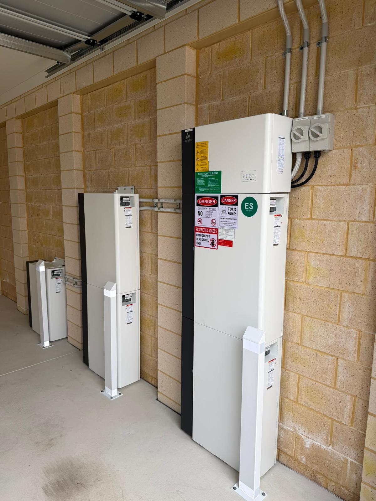AlphaESS battery and inverter cabinets installed in a Leeming garage