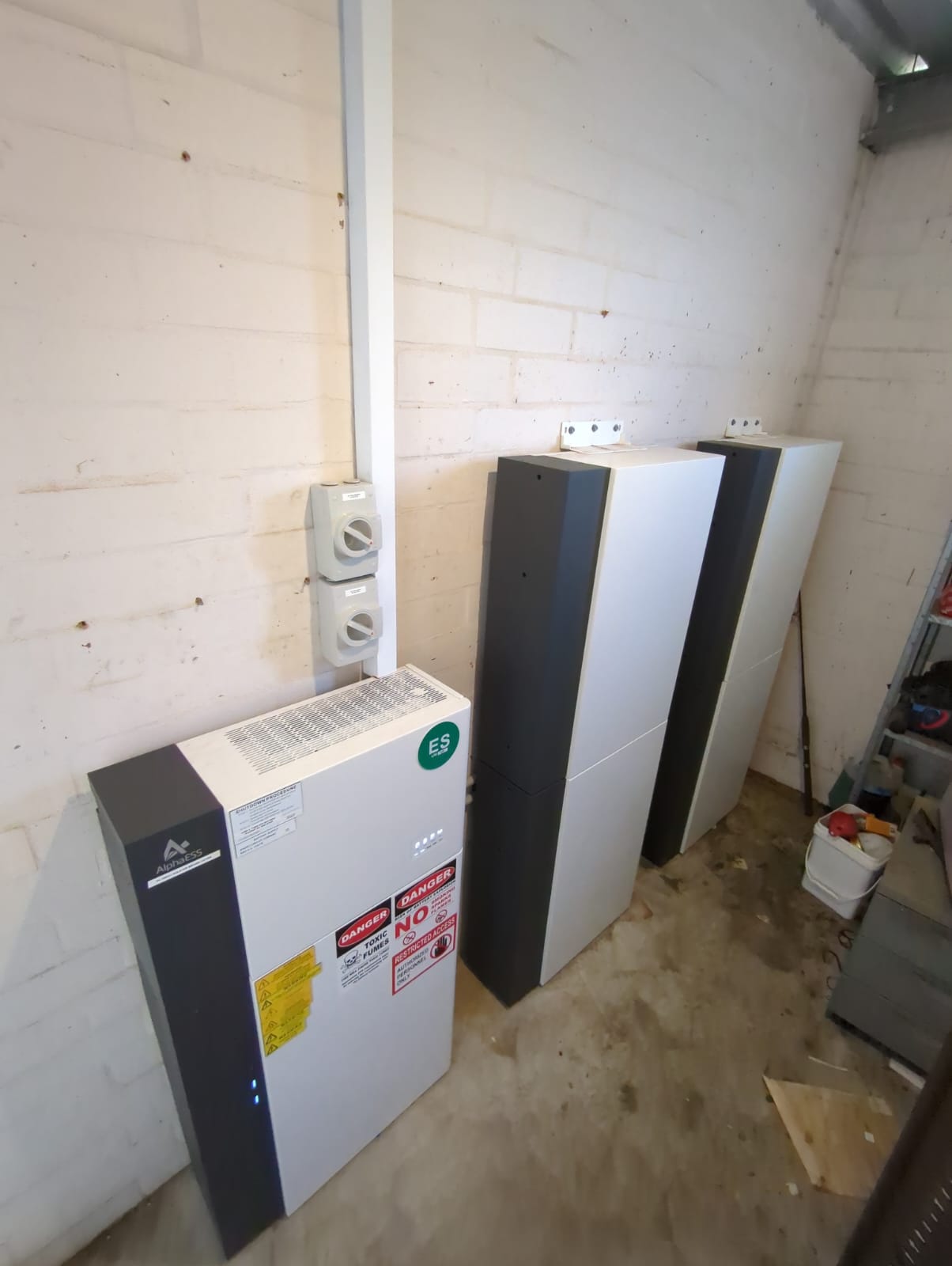 AlphaESS inverter and battery cabinets installed in a Murdoch garage