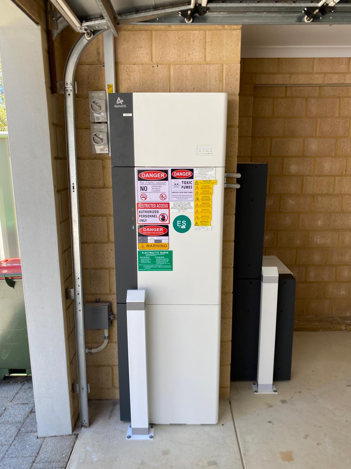 AlphaESS inverter and battery cabinet installed in a Wellard garage