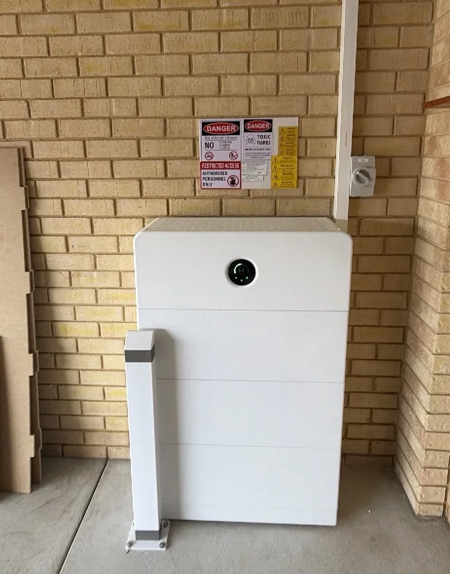 GoodWe ESA 24.96kWh battery with safety bollard in a Caversham garage
