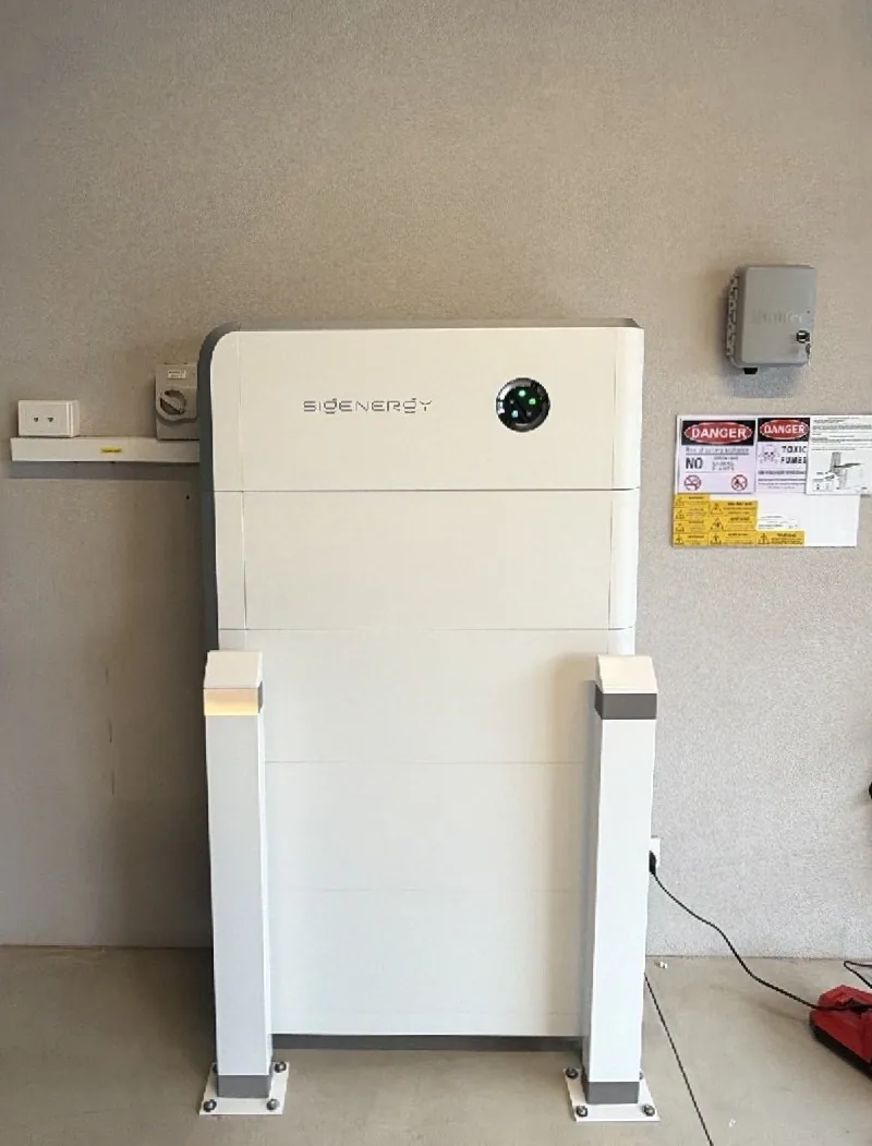 Sigenergy SigenStor 36.16kWh battery between two bollards in a Cottesloe garage