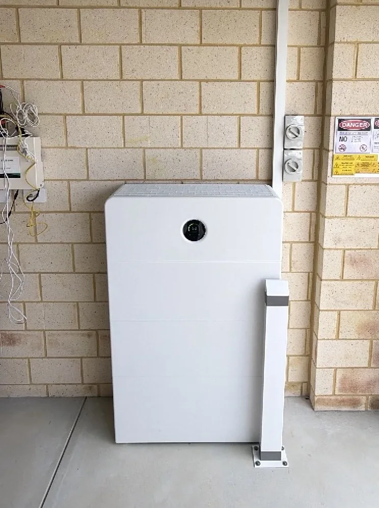 GoodWe ESA 24.96kWh battery with safety bollard in an Eglinton garage