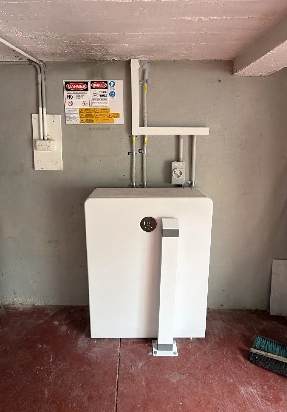GoodWe ESA 16.64kWh battery with bollard in a Floreat garage